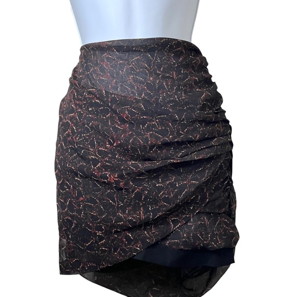 IRO Mini Skirt Side Zip Ruched Front and Back Black Multi Hi-Lo - Picture 1 of 9